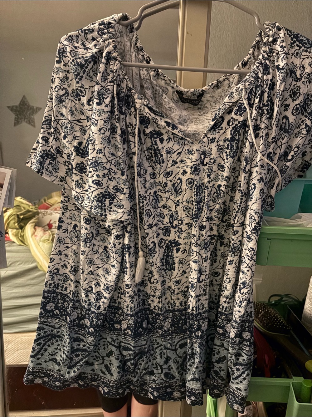 Lucky Brand Navy & White Boho Tie-Neck Tunic